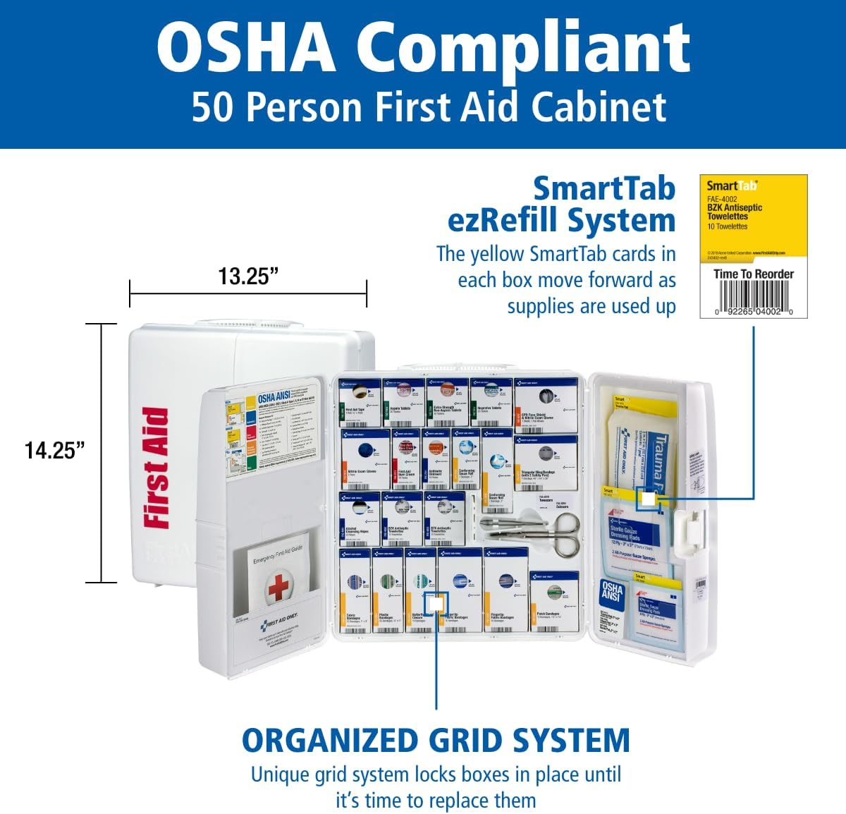 First Aid Only SmartCompliance 50-Person OSHA Compliant First Aid Kit for Business and Office Spaces - Large Plastic Cabinet - Emergency Supplies for Cuts, Bruises, and Scrapes - 245 Pieces - Image 5
