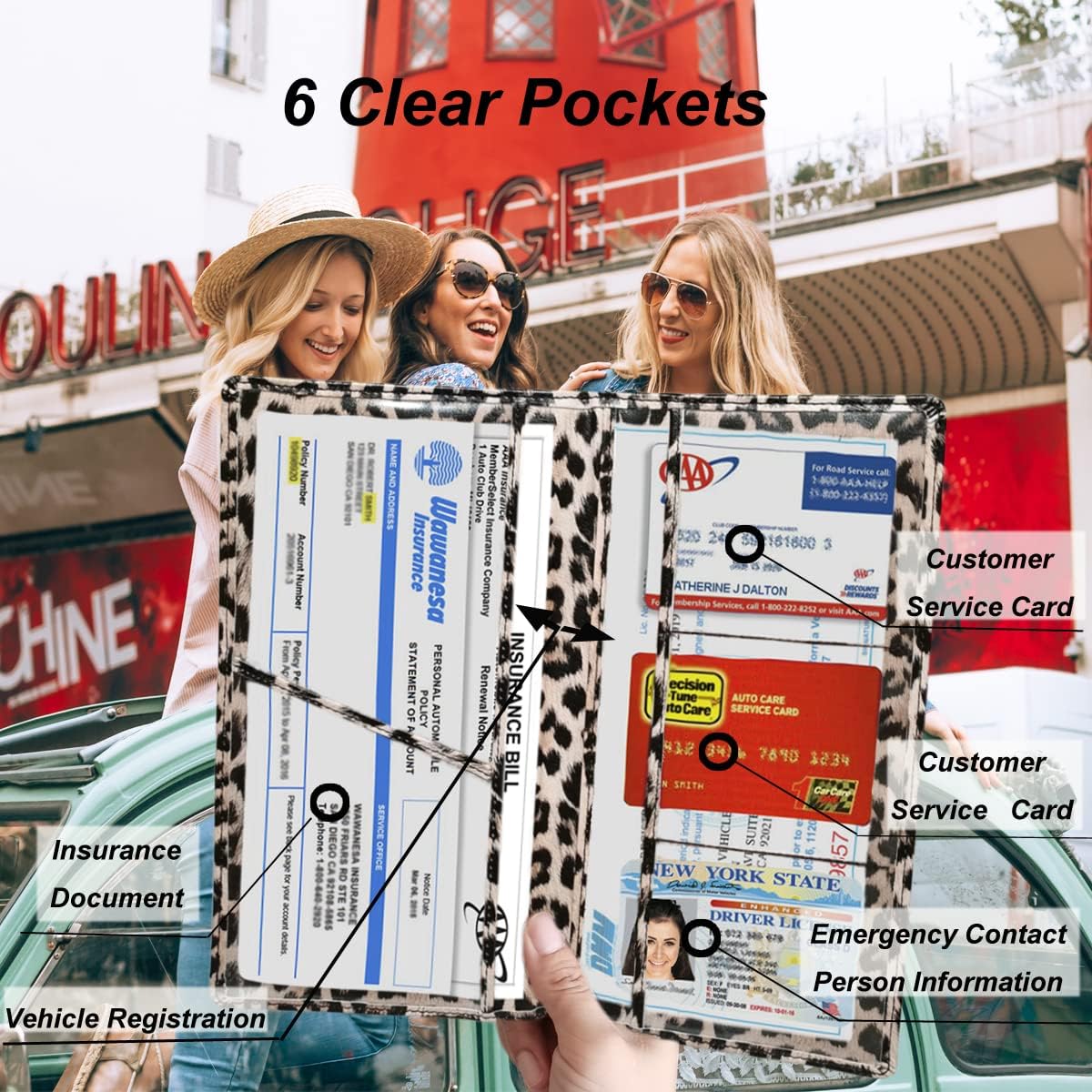 Premium Car Registration and Insurance Holder,Registration Insurance Card Holder of Leopard Print PU Leather Looks Stylish and Special,Glove Box Organizer Makes Your Documents In Order. - Image 4