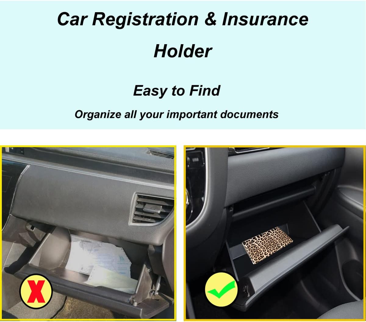 Premium Car Registration and Insurance Holder,Registration Insurance Card Holder of Leopard Print PU Leather Looks Stylish and Special,Glove Box Organizer Makes Your Documents In Order. - Image 6