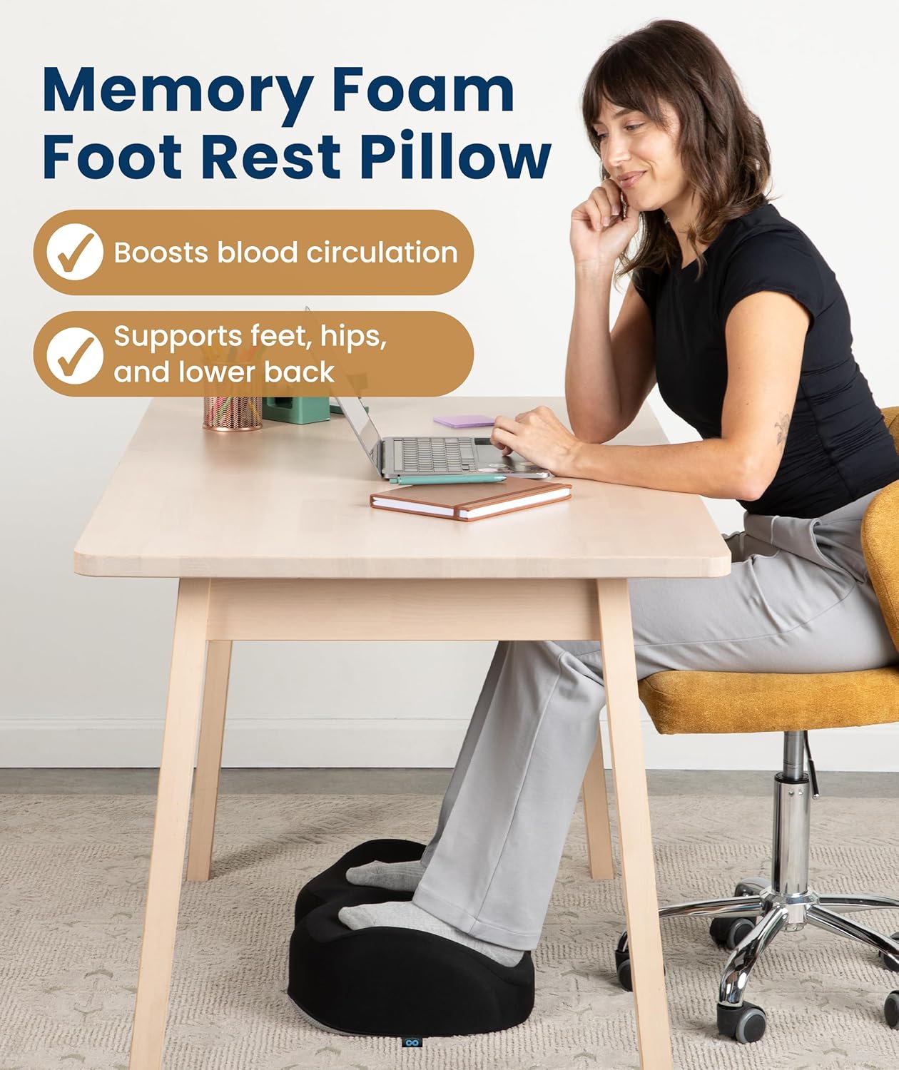 Everlasting Comfort Foot Rest for Under Desk at Work - Memory Foam Office Foot Stool & Under Desk Footrest Leg Elevation Pillow for Gaming & Home Office, Supports Posture | Ergonomic Memory Foam Design, Washable Cover, Non-Slip, Rocking, Gaming/Home/Office, Elevation - Image 2